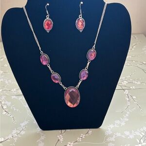 Rainbow fire topaz (pink) necklace and earrings